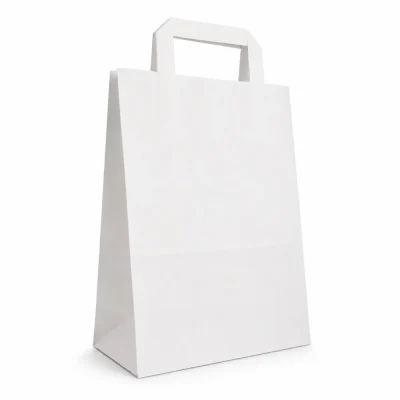 8.5″ White Flat Handle Carrier Bags Box Of 250