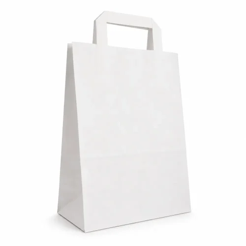 8.5″ White Flat Handle Carrier Bags Box Of 250
