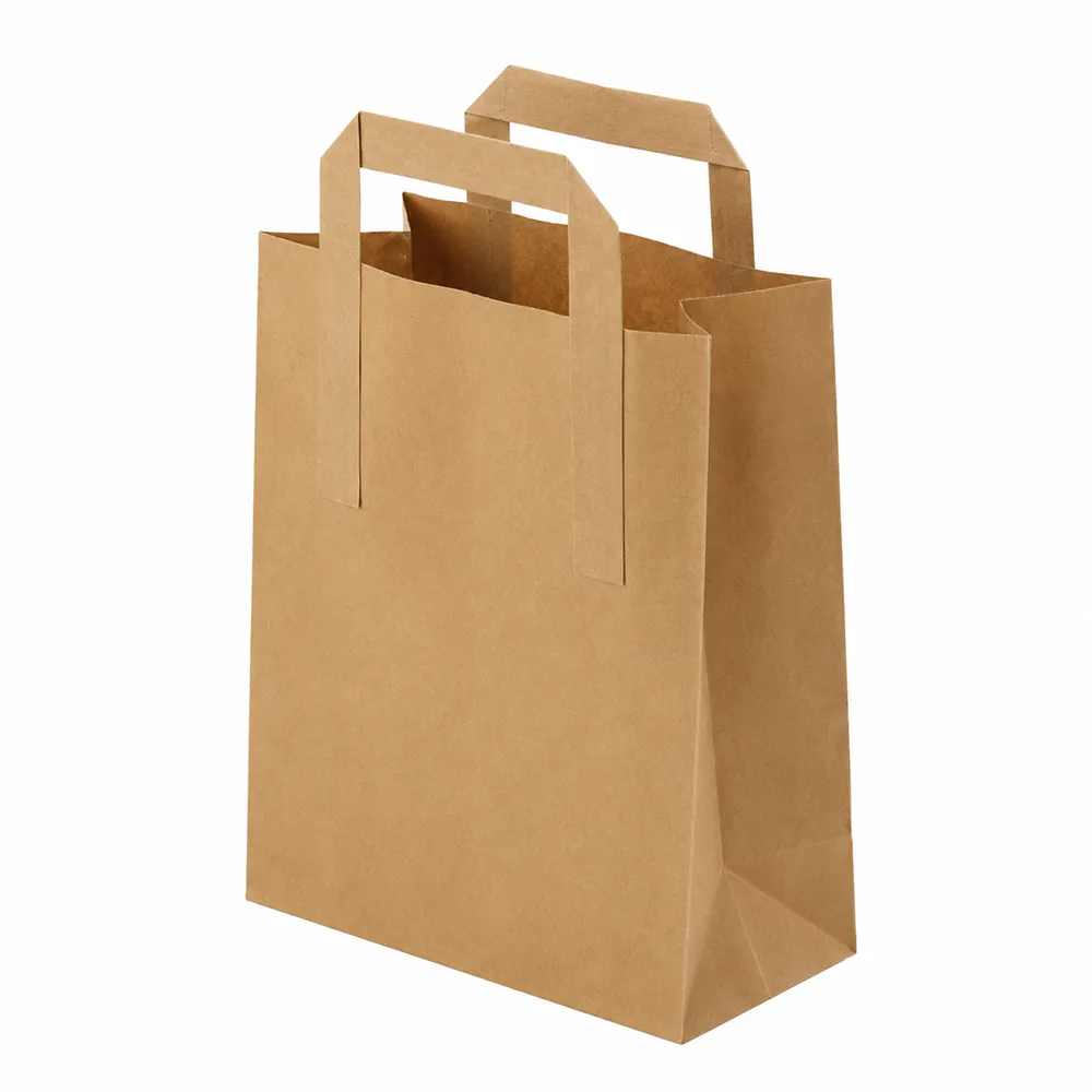8.5" Brown Flat Handle Carrier Bags Box Of 250
